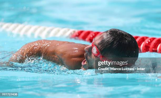 Danilo D Ambrosio of FC Internazionale in the swimming pool during the FC Internazionale training camp at the club's training ground Suning Training...