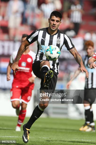 Newcastle's Aleksandar Mitrovic controls the ball during the international club friendly soccer match between FSV Mainz 05 and Newcastle United in...