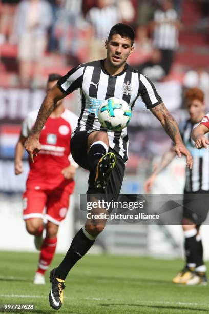 Newcastle's Aleksandar Mitrovic on the ball during the international club friendly soccer match between FSV Mainz 05 and Newcastle United in Mainz,...