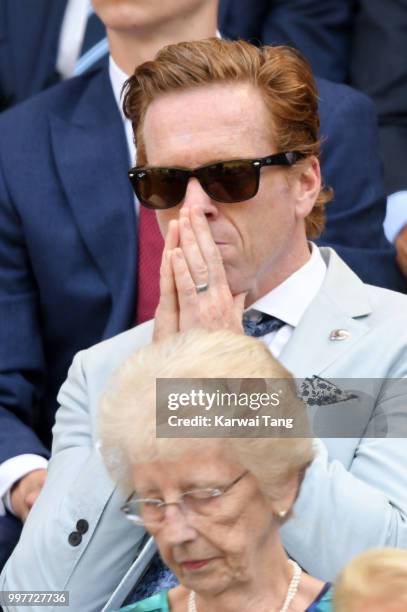 Damian Lewis attends day eleven of the Wimbledon Tennis Championships at the All England Lawn Tennis and Croquet Club on July 13, 2018 in London,...