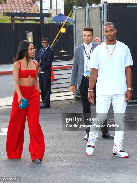 Karrueche Tran and Victor Cruz are seen on July 12, 2018 in Los Angeles, California.