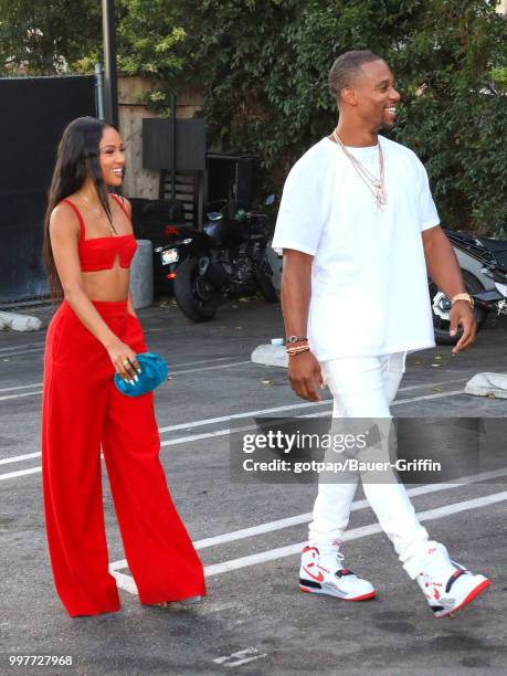 Karrueche Tran and Victor Cruz are seen on July 12, 2018 in Los Angeles, California.