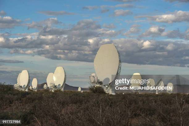 General view of one of a 64-dish radio telescope system is seen during an official unveiling ceremony on July 13, 2018 in Carnarvon. South Africa on...