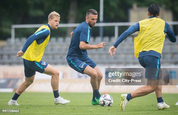 Arne Maier, Vedad Ibisevic, Karim Rekik during the Hertha BSC training camp on july 13, 2018 in Neuruppin, Germany.