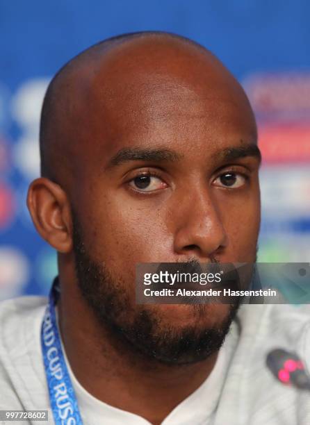 Fabian Delph looks on during an England press conference during the 2018 FIFA World Cup Russia at Saint Petersburg Stadium on July 13, 2018 in Saint...
