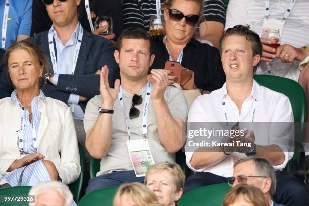 Dermot O'Leary attends day eleven of the Wimbledon Tennis Championships at the All England Lawn Tennis and Croquet Club on July 13, 2018 in London,...