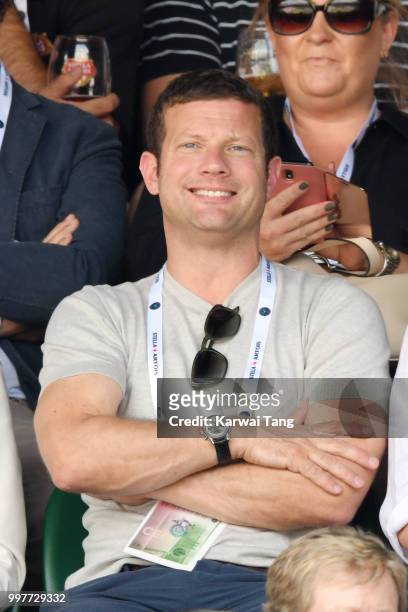 Dermot O'Leary attends day eleven of the Wimbledon Tennis Championships at the All England Lawn Tennis and Croquet Club on July 13, 2018 in London,...