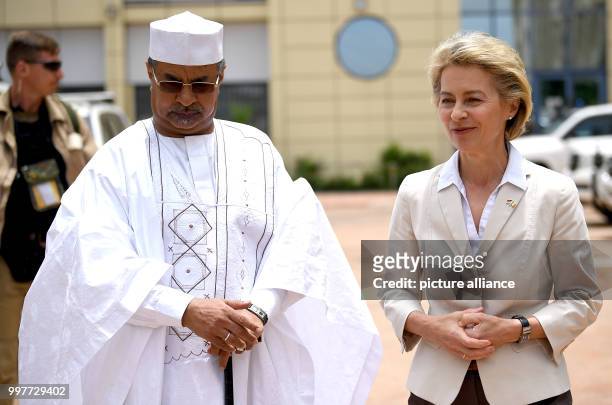 German Defence Ministe Ursula von der Leyen pictured with the deputy commander of the MINSUMA forces, Mahamat Saleh Annadif, at the MINUSMA...
