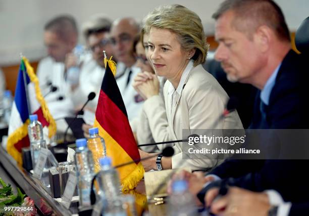 German Defence Ministe Ursula von der Leyen and her French counterpart Florence Parly meeting their Malian counterpart, Tiéna Coulibaly, in Bamako,...