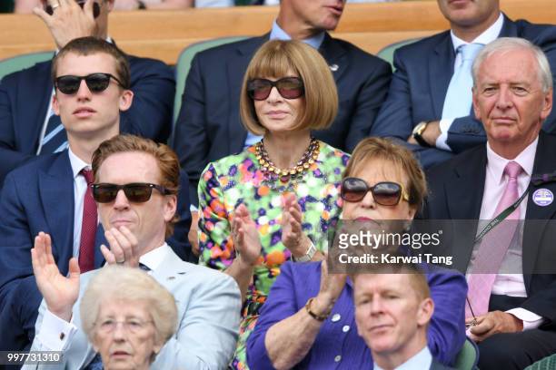 Anna Wintour attends day eleven of the Wimbledon Tennis Championships at the All England Lawn Tennis and Croquet Club on July 13, 2018 in London,...