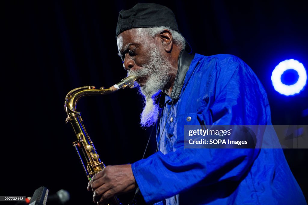 American jazz saxophonist, Pharoah Sanders performs at the...