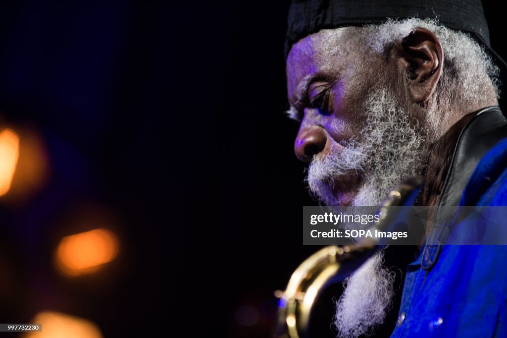 American jazz saxophonist, Pharoah Sanders performs at the...