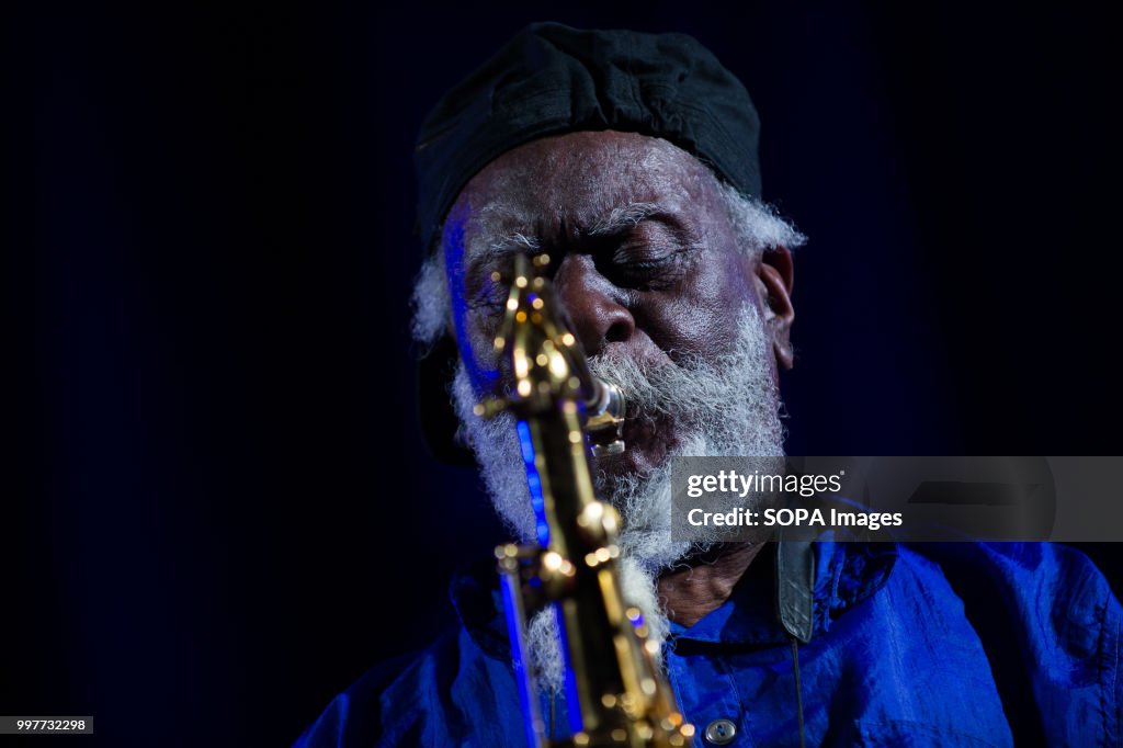 American jazz saxophonist, Pharoah Sanders performs at the...