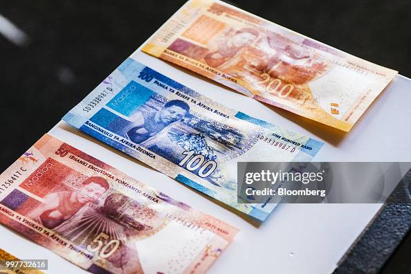 Rand Bank Commemorative South African rand banknotes sit on display in... News ...