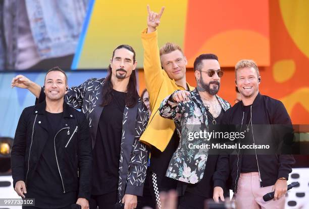 Howie D., Kevin Richardson, Nick Carter, AJ McLean and Brian Littrell of the Backstreet Boys perform on ABC's "Good Morning America" at SummerStage...