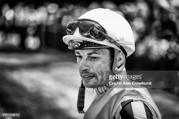 Silvestre De Sousa poses at Newmarket Racecourse on July 13, 2018 in Newmarket, United Kingdom.