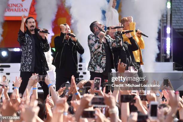 Kevin Richardson, Howie D., AJ McLean, Brian Littrell and Nick Carter of the Backstreet Boys perform on ABC's "Good Morning America" at SummerStage...