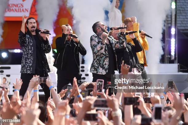 Kevin Richardson, Howie D., AJ McLean, Brian Littrell and Nick Carter of the Backstreet Boys perform on ABC's "Good Morning America" at SummerStage...