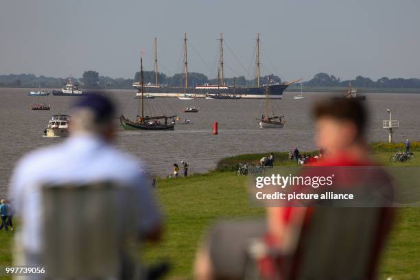 The "Peking" museum ship being towed by two tugs along the Elbe where it meets the Stor river near Wewelsfleth, Germany, 02 August 2017. The...