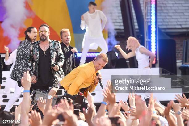 Kevin Richardson., AJ McLean Brian Littrell and Nick Carter of the Backstreet Boys perform on ABC's "Good Morning America" at SummerStage at Rumsey...