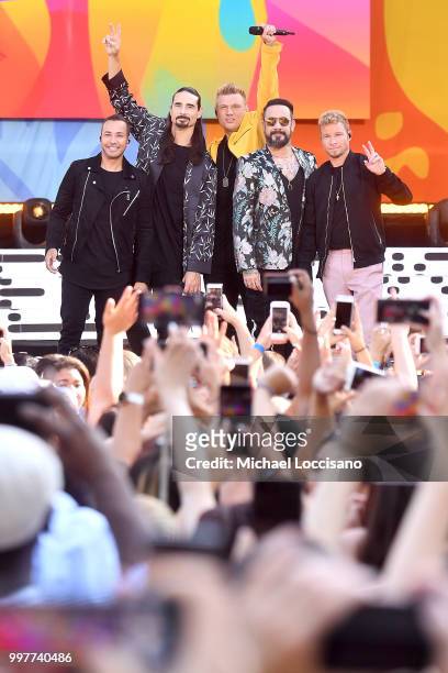 Howie D., Kevin Richardson, Nick Carter, AJ McLean and Brian Littrell of the Backstreet Boys perform on ABC's "Good Morning America" at SummerStage...