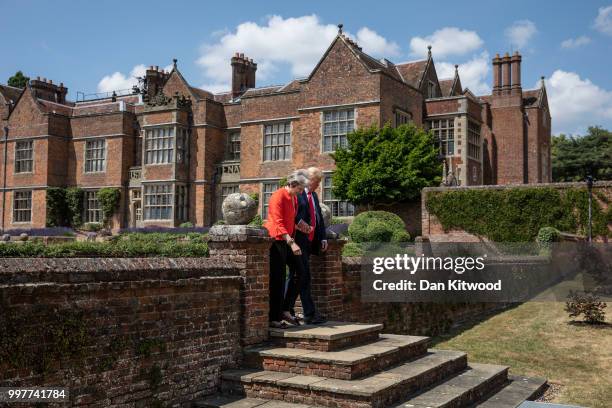 Prime Minister Theresa May and U.S. President Donald Trump arrive for a joint press conference at Chequers on July 13, 2018 in Aylesbury, England. US...