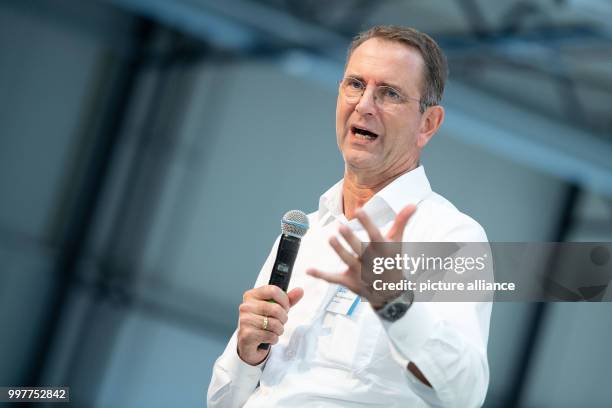 July 2018, Aachen, Germany: Guenther Schuh, chairman of e.GO during the opening of the company's electronic automotive factory. Photo: Marius...