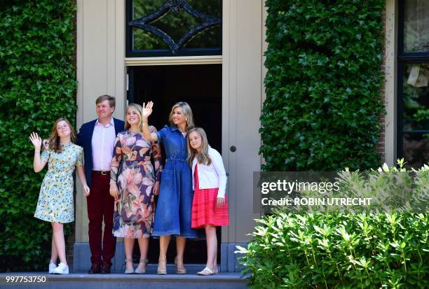 Dutch Princess Alexia, King Willem-Alexander, Princess Amalia, Queen Maxima and Princess Ariane pose during the annual family photo shoot in...