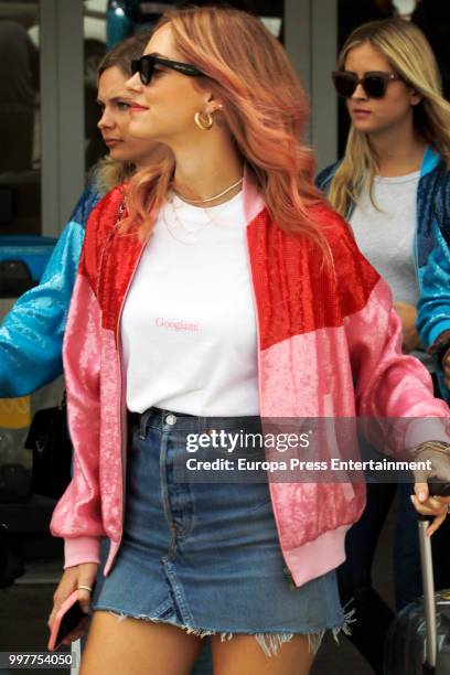 Chiara Ferragni is seen arriving at Ibiza airport to celebrate her bachelorette party with friends on July 13, 2018 in Ibiza, Spain.