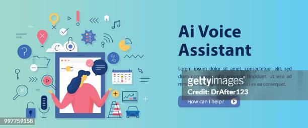 ai assistant web banner template - alexa pano stock illustrations