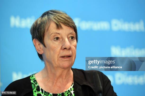 German Minister of Environment Barbara Hendricks speaks after a summit on diesel in the Federal Ministry of Transport in Berlin, Germany, on 2...