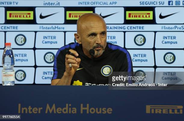 Internazionale Milano coach Luciano Spalletti speaks to the media during a press conference at the Suning training center in memory of Angelo Moratti...
