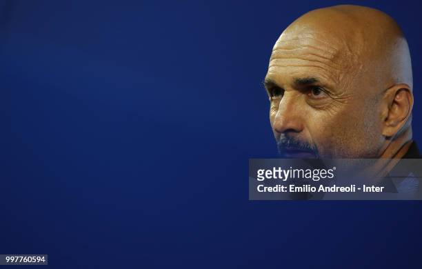 Internazionale Milano coach Luciano Spalletti speaks to the media during a press conference at the Suning training center in memory of Angelo Moratti...