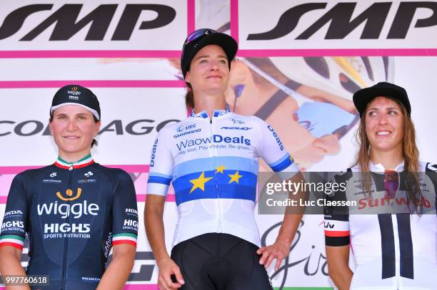 Podium / Marianne Vos of The Netherlands and Team WaowDeals Pro Cycling / Elisa Longo Borghini of Italy and Team Wiggle High5 Blue Best Italian Rider...