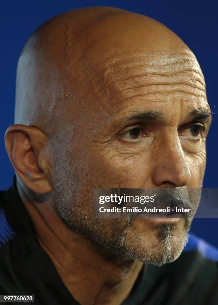 Internazionale Milano coach Luciano Spalletti speaks to the media during a press conference at the Suning training center in memory of Angelo Moratti...