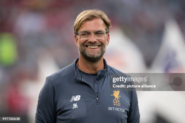 Liverpool manager Juergen Klopp enters the arena before the Audi Cup final Atletico Madrid vs FC Liverpool in the Allianz Arena in Munich, Germany,...