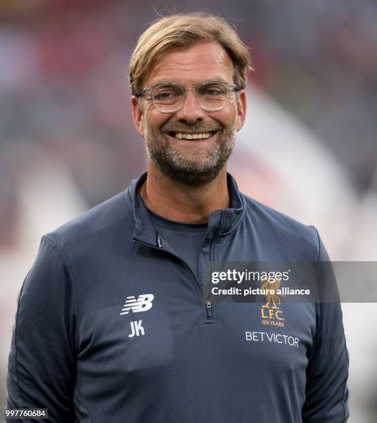 Liverpool manager Juergen Klopp enters the arena before the Audi Cup final Atletico Madrid vs FC Liverpool in the Allianz Arena in Munich, Germany,...