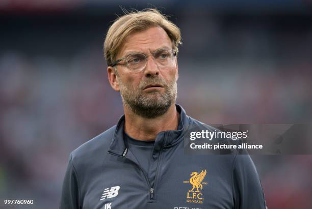 Liverpool manager Juergen Klopp enters the arena before the Audi Cup final Atletico Madrid vs FC Liverpool in the Allianz Arena in Munich, Germany,...