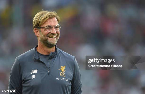 Liverpool manager Juergen Klopp enters the arena before the Audi Cup final Atletico Madrid vs FC Liverpool in the Allianz Arena in Munich, Germany,...