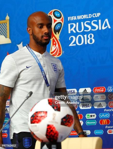 Fabian Delph of England is seen during press conference at Saint Petersburg Stadium ahead of the World Cup third-place play-off between England and...