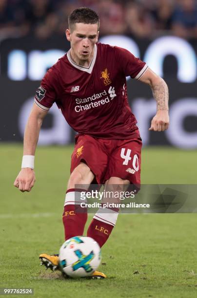 Liverpool's Ryan Kent takes a penalty during the Audi Cup final soccer match between Atletico Madrid and FC Liverpool in the Allianz Arena in Munich,...
