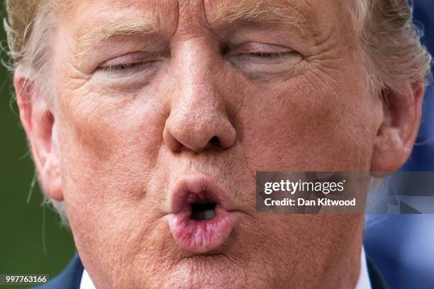 Prime Minister Theresa May and U.S. President Donald Trump hold a joint press conference at Chequers on July 13, 2018 in Aylesbury, England. US...