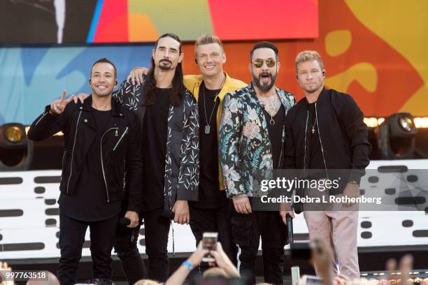 Howie D, Kevin Richardson, Nick Carter, AJ McLean and Brian Littrell of the Backstreet Boys perform live on ABC's "Good Morning America" Summer...
