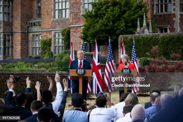 Prime Minister Theresa May and U.S. President Donald Trump hold a joint press conference at Chequers on July 13, 2018 in Aylesbury, England. US...