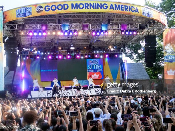 Howie D, Kevin Richardson, Brian Littrell, Nick Carter and AJ McLean of the Backstreet Boys perform live on ABC's "Good Morning America" Summer...