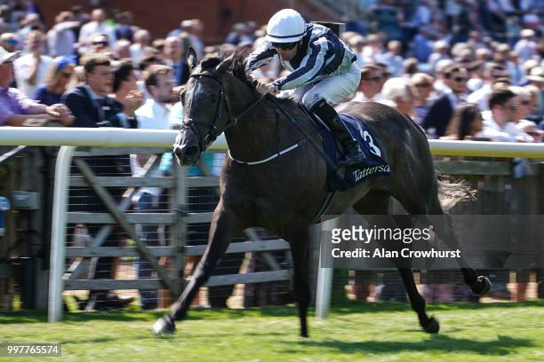 Colm ODonoghue riding Alpha Centauri win The Tattersalls Falmouth Stakes at Newmarket Racecourse on July 13, 2018 in Newmarket, United Kingdom.
