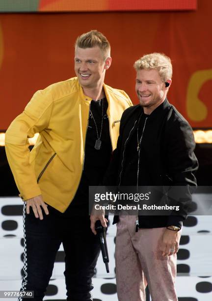Nick Carter and Brian Littrell of the Backstreet Boys performs live on ABC's "Good Morning America" Summer Concert Series at Rumsey Playfield,...