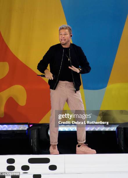 Brian Littrell of the Backstreet Boys performs live on ABC's "Good Morning America" Summer Concert Series at Rumsey Playfield, Central Park on July...