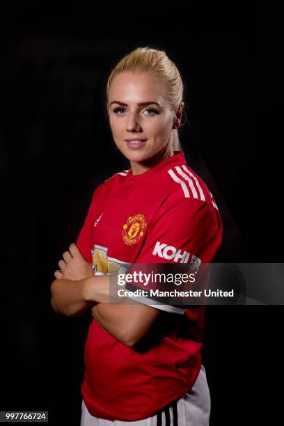 Alex Greenwood of Manchester United Women poses during a photoshoot on July 13, 2018 in Manchester, England.