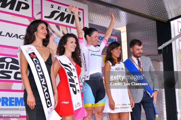 Podium / Sofia Bertizzolo of Italy and Astana Women Team White Best Young Jersey / Celebration / during the 29th Tour of Italy 2018 - Women, Stage 8...